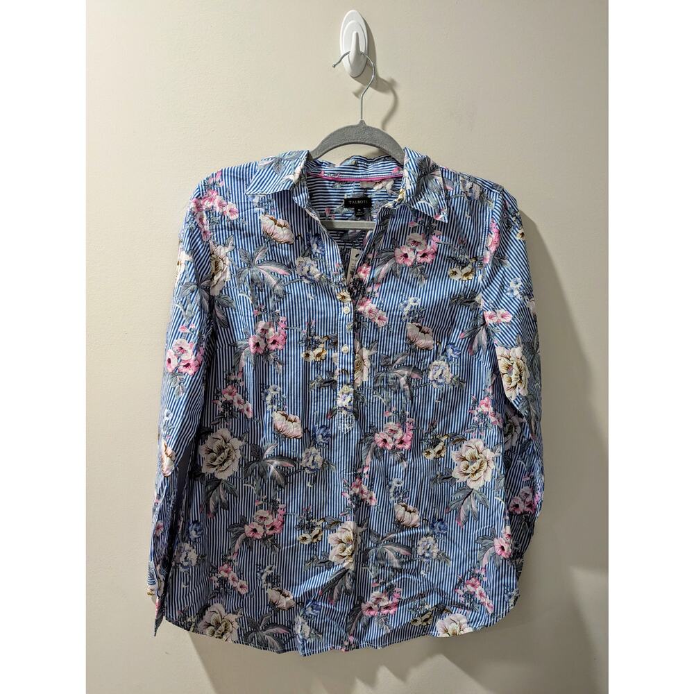 Talbots Floral Striped Button Front Blouse NWT